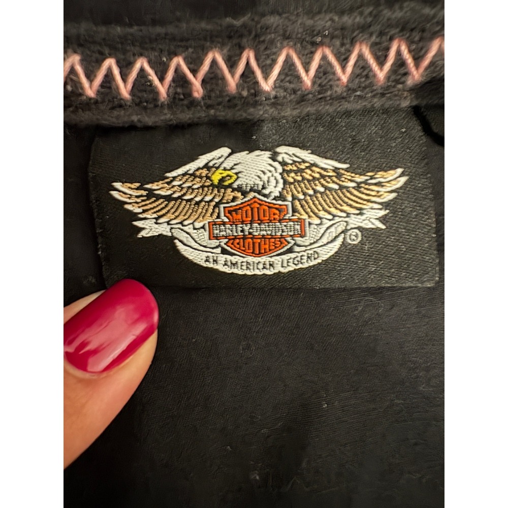 Harley-Davidson Womens Small Black Embroidered Wing Logo Zip Sleeveless Top - Picture 6 of 9